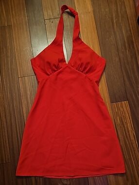 Red Halter V-Neck Women’s Dress
